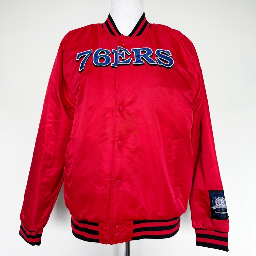 Philadelphia 76ers Sixers Bomber Jacket Mens Large Red Blue NBA Fan Gear Gift